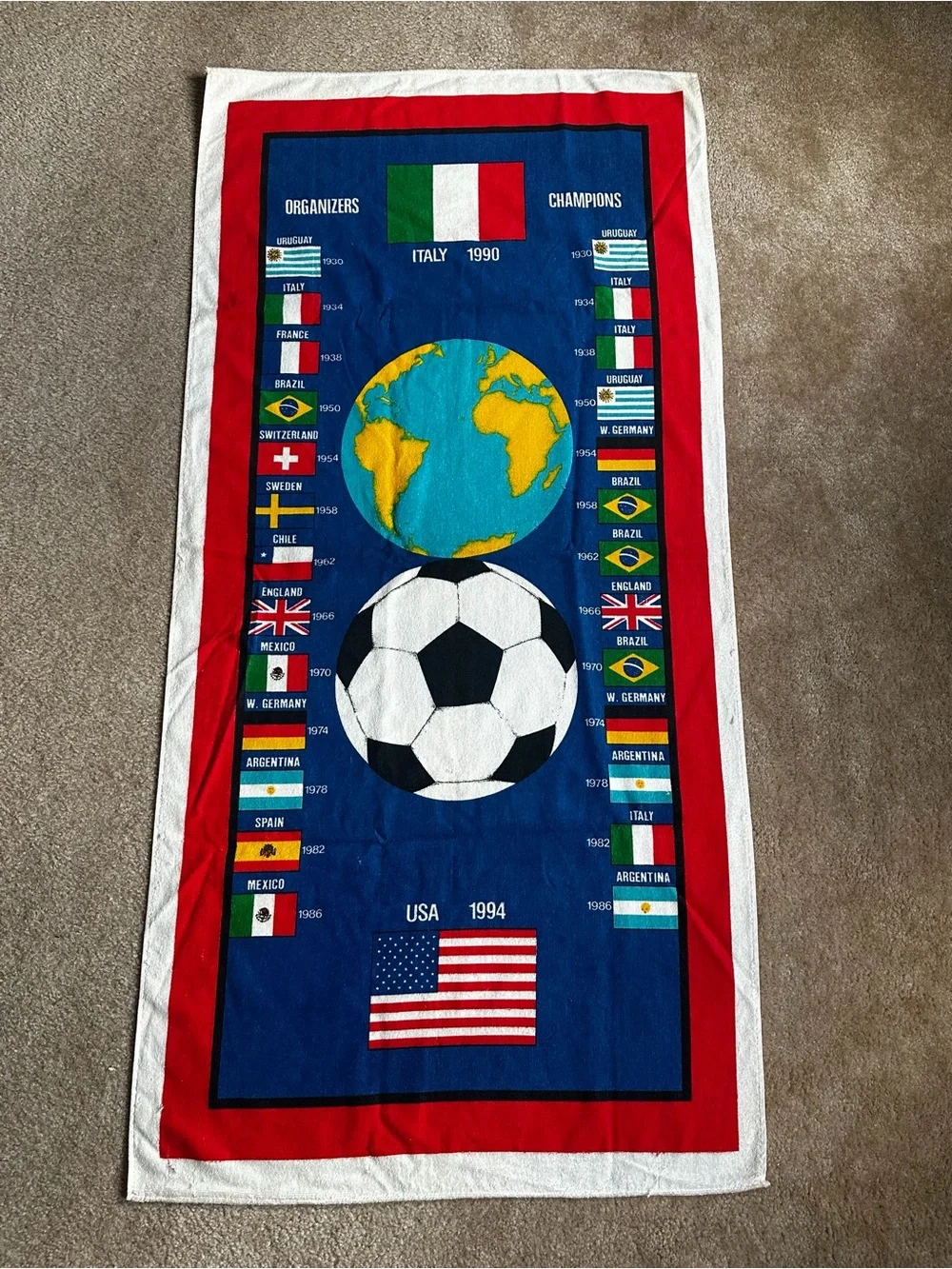 Soccer World Cup Themed Bath Towel - Blue/Red